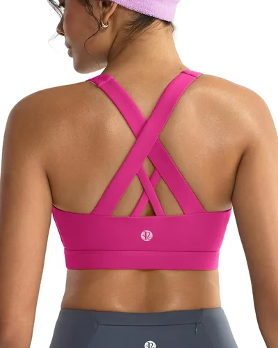 Vista 19 de RUNNING GIRL - Sujetadores deportivos para mujer, sujetadores deportivos con tiras acolchadas y espalda cruzada de apoyo medio con copas extraíbles