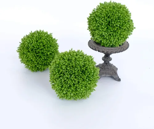 Vista 2 de Bolas de boj de 3.5 pulgadas, bolas de vegetación artificial, decorativas, relleno de cuenco, juego de 3 bolas de musgo decorativas