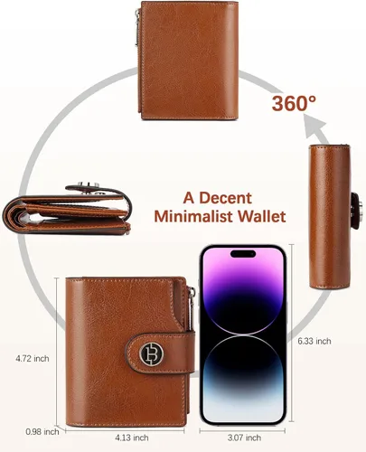 Vista 5 de BOSTANTEN Cartera de cuero para mujer, pequeña, con bloqueo RFID, bolsillo con cremallera, tarjetero con ventana de identificación, 1- marrón