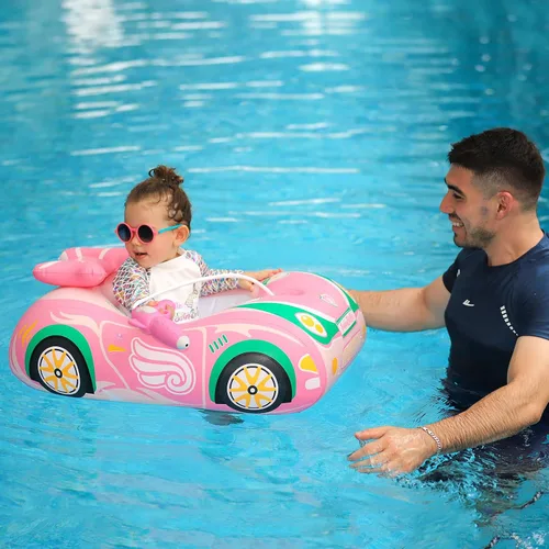 Vista 9 de Swimbobo - Flotador de piscina para niños pequeños con asiento, barco, inflable, avión, piratas, tiburones, coche para niños, juguetes al aire libre
