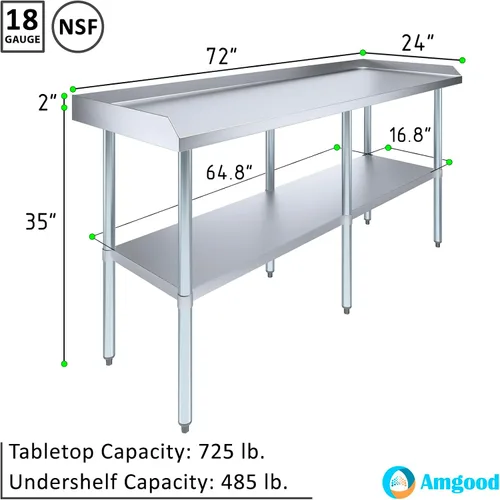 Vista 3 de AmGood - Mesa de trabajo comercial con protector contra salpicaduras y laterales Altura: 35" Mesa de preparación de acero inoxidable