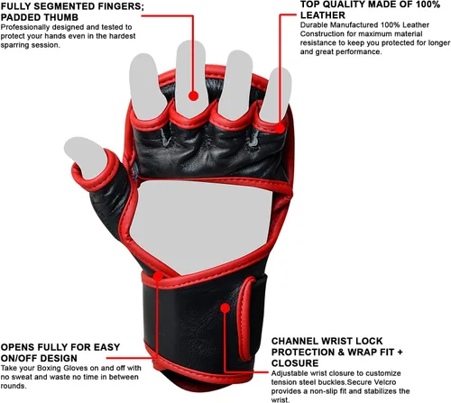 Vista 2 de Combat Corner Guantes de cuero puro Elite Spar MMA para hombres y mujeres, guantes de entrenamiento de boxeo, Muay Thai, MMA Sparring