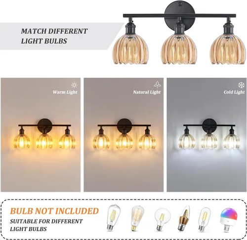 Vista 193 de Shenmoyl Lámparas de baño, lámpara de pared de 2 luces para tocador sobre espejo con pantalla de vidrio tulipán blanco para dormitorio, sala
