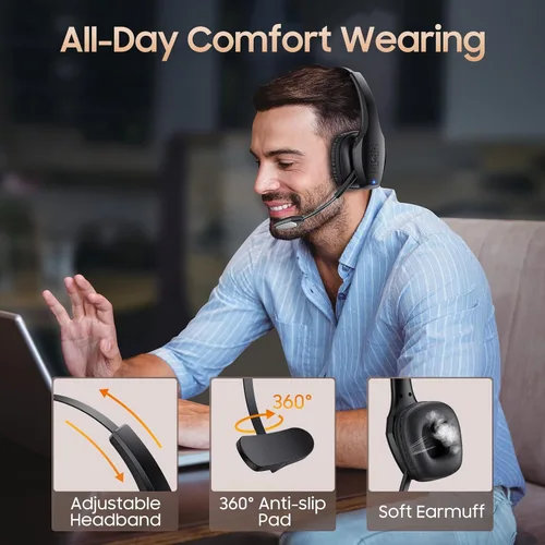 Vista 5 de Auriculares Bluetooth para Camionero, Auriculares Inalámbricos con Micrófono, Auriculares Bluetooth con Micrófono de Cancelación de Ruido Dual