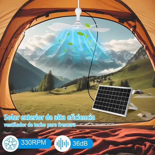 Vista 6 de Tujoe 1 juego de ventilador de techo solar de 16.5 pulgadas, panel solar monocristalino de 15 W, ventilador de techo colgante USB con control