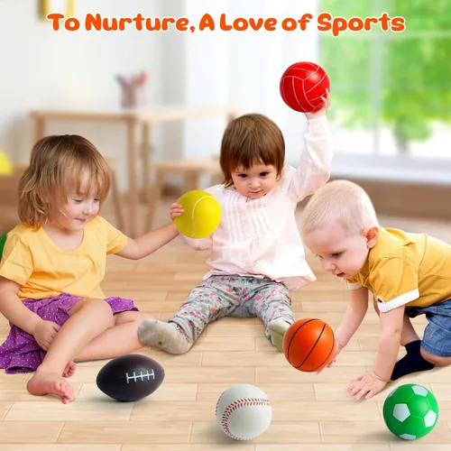 Vista 4 de Billeeit Juego de Mini Pelotas Deportivas para Niños Pequeños de 1-3 Años, Bolsa Deportiva para Niños, Incluye 1 de Cada Una: Fútbol de Espuma