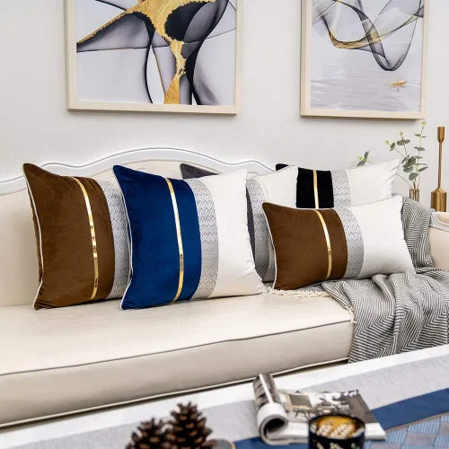 Vista 6 de Yangest - Funda de cojín de terciopelo con rayas doradas, moderna, de lujo, ideal para sofá, dormitorio, sala de estar y decoración del hogar.