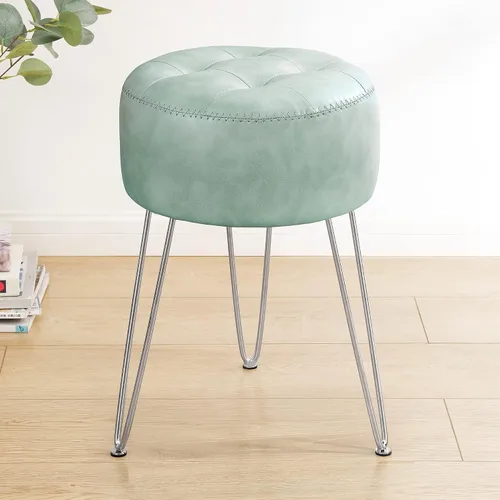 Vista 12 de LUE BONA Taburete Silla de Tocador de Cuero Sintético para Cuarto de Maquillaje, Taburete Almendra para Tocador, 19" de Altura, Taburete Silla