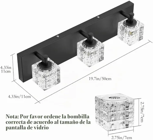 Vista 6 de Ralbay Luz de Tocador Negra 3 Luces Cristal Moderno Negro Mate Accesorios de Iluminación para Baño Accesorios de Luz de Tocador de Baño de Cristal
