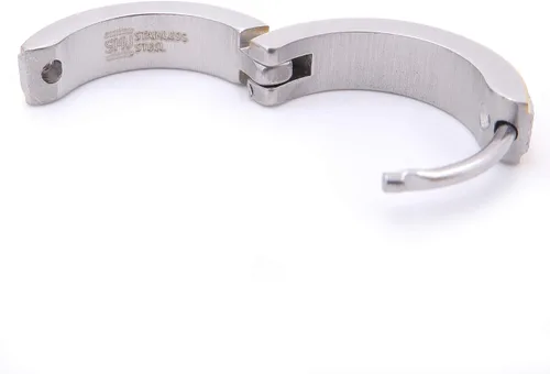 Vista 3 de Pendientes de aro para hombre de acero inoxidable con rayas cruzadas de oro negro plateado borde biselado 0.630 in