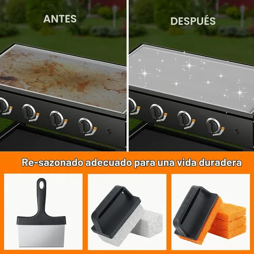 Vista 2 de Kit de limpieza de parrilla compatible con Blackstone - Kit de limpieza de parrilla con ladrillo de parrilla, raspador de plancha y cepillo