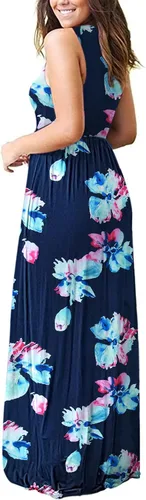 Vista 3 de Molerani - Vestido largo casual para mujer, sin mangas, cuello en V profundo, holgado y liso.