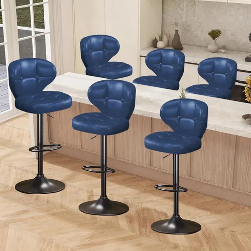 Vista 11 de Juego de 2 taburetes de bar, taburetes de bar giratorios ajustables con respaldo, sillas de bar de altura de mostrador con reposapiés, asiento Negro