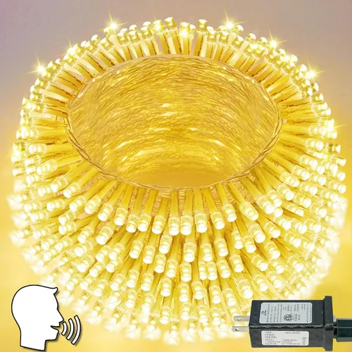 Vista 33 de Guirnalda de 100 luces LED conectables para interiores y exteriores, luces de Navidad blancas cálidas de 33 pies, impermeables, 13 modos