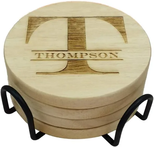 Vista 19 de Posavasos de madera personalizados para bebidas, grabado personalizado, monograma, grandes regalos para familiares, amigos o para ti mismo