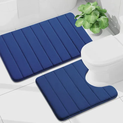 Vista 46 de Buganda Juego de 2 alfombras y tapetes de baño de espuma viscoelástica, lavables a máquina, suaves, antideslizantes, absorbentes, para baño, ducha