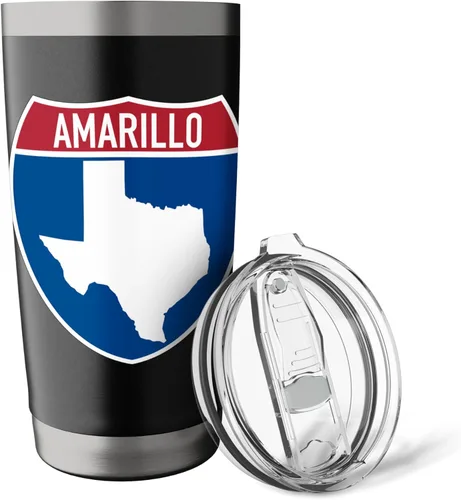 Vista 5 de Amarillo Texas TX Interstate Highway Vacation Souvenir - Vaso aislado de acero inoxidable