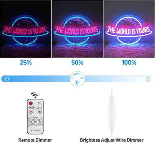 Vista 5 de Letrero de neón con atenuador remoto, lámpara de luz LED de neón azul hielo y rosa planeta para decoración de pared, cueva de hombre, hogar, bar