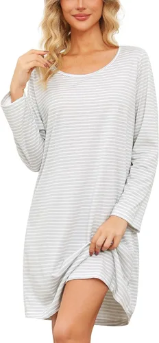 Vista 12 de ENJOYNIGHT Ropa de dormir de algodón para mujer, camisón de manga larga con estampado de camiseta para dormir ABC
