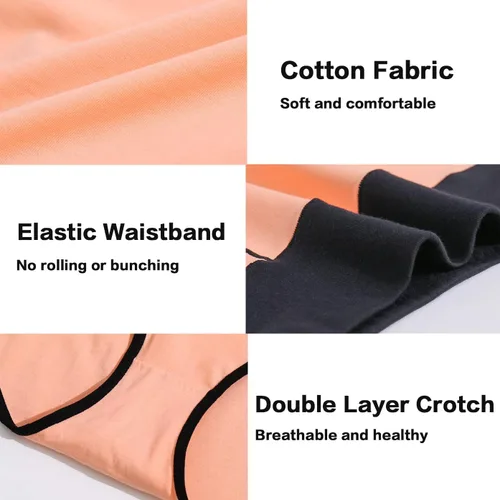 Vista 5 de Ropa interior de algodón para mujer, de cintura alta, elástica, cobertura completa, suave, talla grande, con control de abdomen, paquete de 5