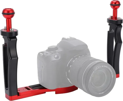 Vista 8 de Estabilizador de bandeja de doble asa para cámara DSLR, soporte de aluminio para buceo, carcasa de cámara subacuática, soporte de bandeja