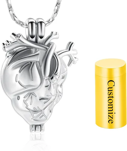 Vista 43 de Imrsanl Collar con colgante de joyería de cremación para cenizas – Collar anatómico de urna de corazón para cenizas – Medallones conmemorativos