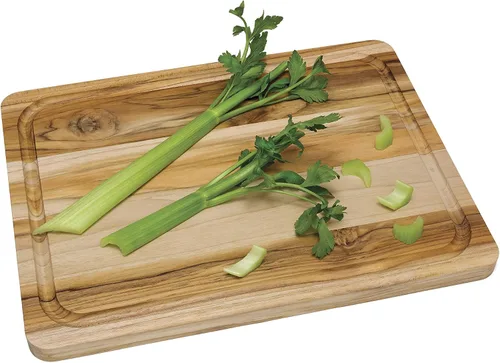 Vista 4 de Lipper International Tabla de cortar y servir de cocina de madera de teca con veta de borde, grande, 16" x 12" x 3/4" pulgadas