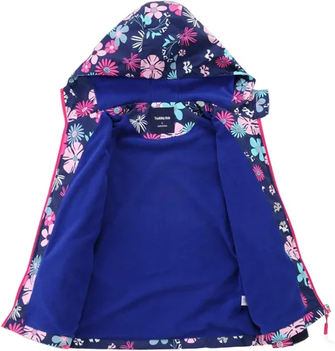 Vista 3 de M2C Chaqueta ligera y resistente al viento con forro polar floral para niñas con capucha