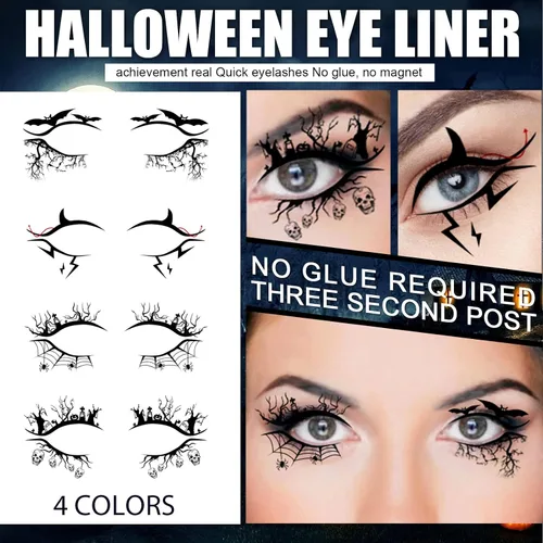 Vista 7 de Pegatinas temporales de tatuaje de telaraña de Halloween, sombra de ojos, delineador de ojos, maquillaje de ojos para mujeres y niñas, fiesta