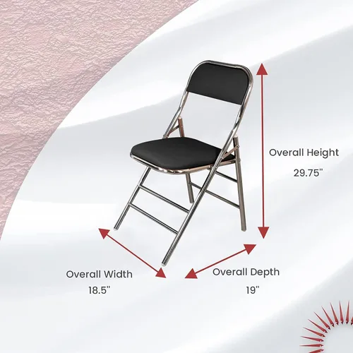Vista 2 de QQXX Silla plegable con asiento acolchado de piel sintética, silla plegable portátil de metal con respaldo, silla de oficina básica, silla de Negro