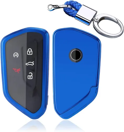 Vista 2 de ontto Funda para llavero Volkswagen 2020, funda de TPU suave para llave de VW Golf 8 Skoda Octavia 2020, con llavero, azul