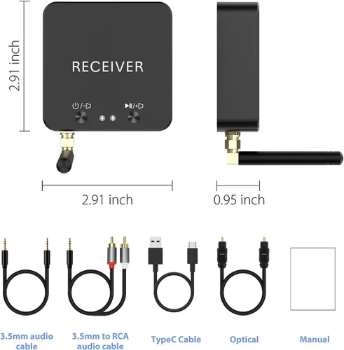 Vista 7 de Receptor Bluetooth inalámbrico de 192 KHz de audio digital a analógico, alcance de 160 pies de largo con receptor Bluetooth 5.3 integrado, kit