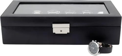 Vista 4 de Tech Swiss Caja de reloj XL para 12 relojes Compartimentos de cuero negro (para ventana de cristal de 2.559 in)