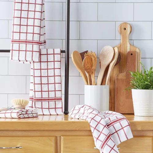 Vista 5 de DII Basic Terry Collection - Juego de paños de cocina con ventana, 16 x 26 pulgadas, rojo granero, 4