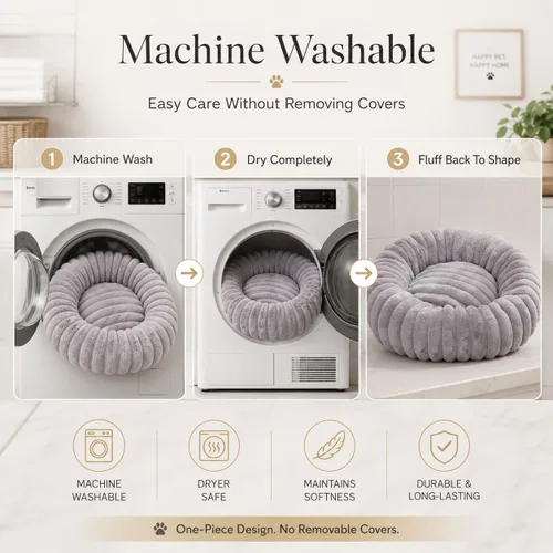 Vista 6 de Cama calmante para perros pequeños, cama lavable en forma de dona Gris