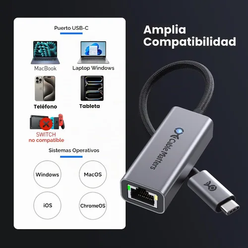 Vista 6 de Cable Matters Adaptador USB C a Ethernet, adaptador Gigabit Ethernet a USB