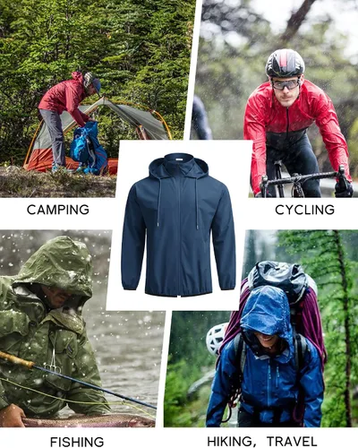 Vista 5 de COOFANDY Chaqueta impermeable unisex plegable, ligera, impermeable, con capucha, para correr, senderismo, ciclismo