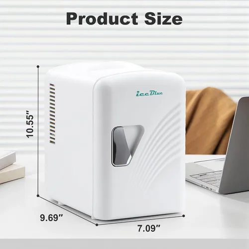 Vista 7 de Mini nevera, 4 litros/6 latas de cuidado de la piel con línea ondulada retro (blanco) Compact Mini Makeup Fridge for Beauty & Beverages, Dual-use