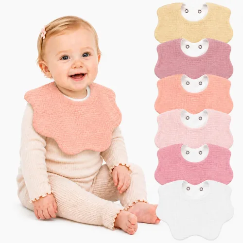 Vista 8 de NISXABEBE Paquete de 6 baberos bandana de muselina para babeo y dentición Warm Neutral-6 Pack