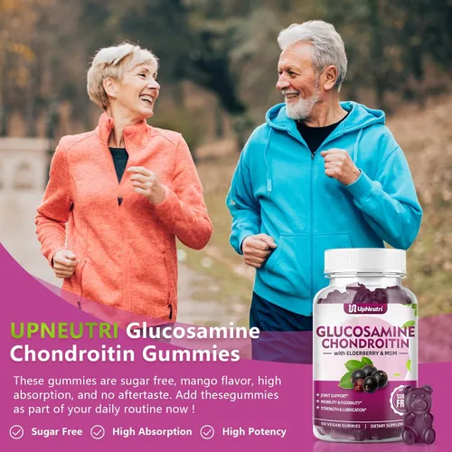 Vista 4 de GGlucosamina Gomitas de condroitina sin azúcar, extra fuerte, 1500 mg de glucosamina con condroitina MSM y cúrcuma, suplemento de apoyo articular