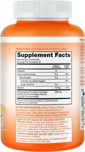 Vista 10 de Qunol - Gomitas de cúrcuma sin azúcar, 500 mg, goma de ultra alta absorción, 90 unidades Gluten Free Supplement that Supports Joint Health and a