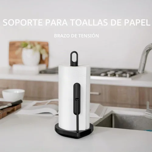 Vista 2 de simplehuman Soporte de pie para toallas de papel con brazo tensor, resistente, fácil desgarre con una mano, encimera de cocina, acero inoxidable