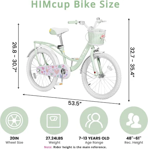 Vista 3 de Bicicleta de 20 pulgadas para niñas con canasta, bicicleta para niños de 7 a 12 años, bicicleta de crucero de playa verde y rosa para niñas, frenos