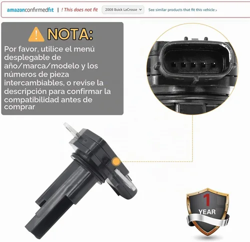 Vista 6 de Sensor de flujo de masa de aire MAF Compatible con Lexus ES350 2007-2012; Toyota Avalon 2005-2012; Camry 2007-2011; Highlander 2008-2013; Sienna