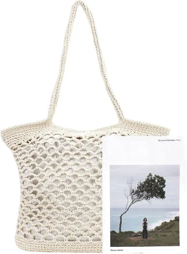 Vista 5 de Goclothod Bolsos de moda Bolso de paja tejido para mujer, bolso de mano de playa de verano