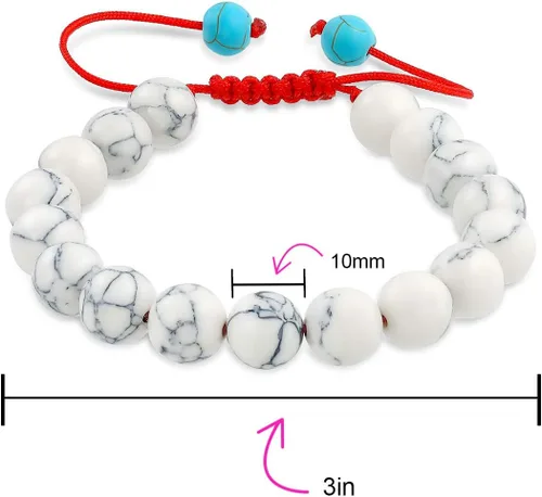 Vista 4 de Pulsera unisex con piedras preciosas azules, turquesa, negro, ónix, marrón, ojo de tigre, howlita blanca, inspiradas en Shamballa, apilable de 0.394