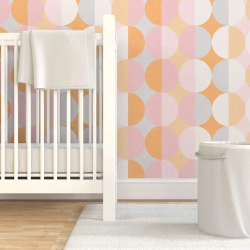 Vista 6 de Removable Wallpaper Swatch - Dreams Scale Pink Shaw White Vintage Retro Orange Grey Circles Custom Pre-Pasted Wallpaper by Spoonflower
