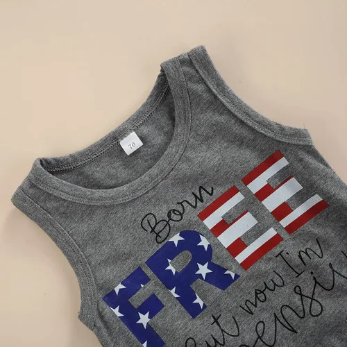 Vista 2 de Traje para bebÃ© niÃ±a del 4 de julio, ropa para el DÃ­a de los CaÃ­dos con borlas, camiseta con bandera