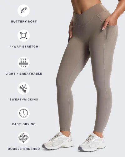 Vista 57 de Aoxjox Trinity - Pantalones de yoga de cintura alta con bolsillos para mujer, control de abdomen, cintura cruzada, leggings de entrenamiento suaves