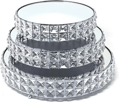 Vista 10 de allgala Juego de 3 piezas de soporte para pasteles de cristal chapado en oro para queso, postres, magdalenas con placa de espejo - Gold